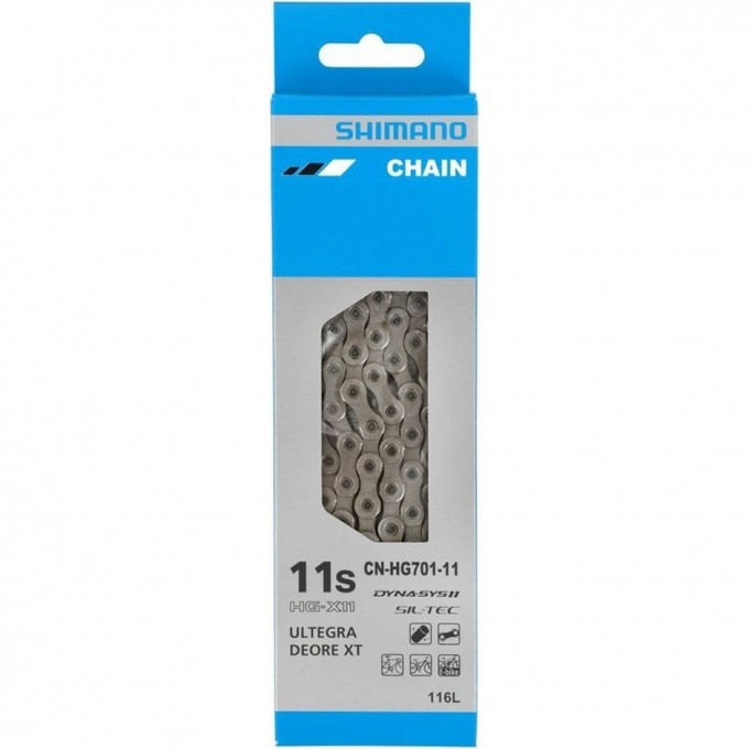 Цепь SHIMANO HG701, 11скоростей, 116 звеньев, ампульный пин (1 шт), ROAD/MTB/E-BIKE совместимость ICNHG70111116